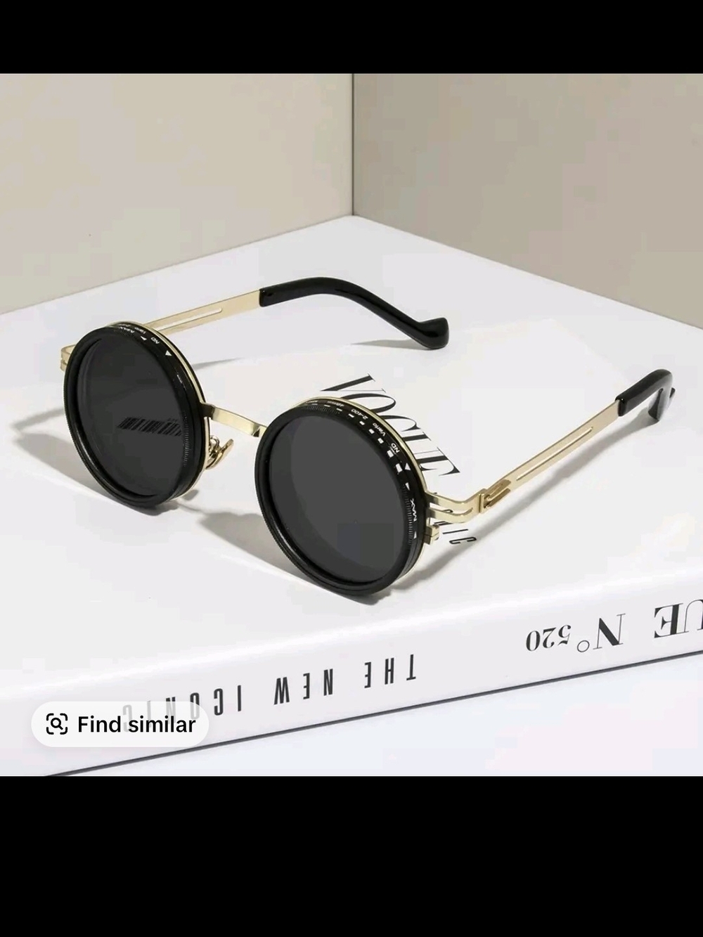 Gold Frame Black Lens Round Sunglasses - Women's New